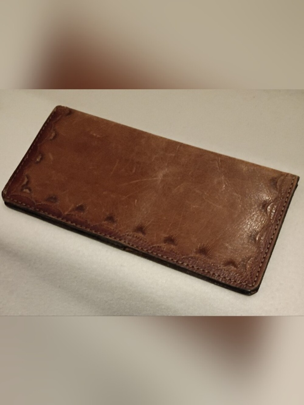 Vintage Brown Leather Long Wallet Initials R.E.G